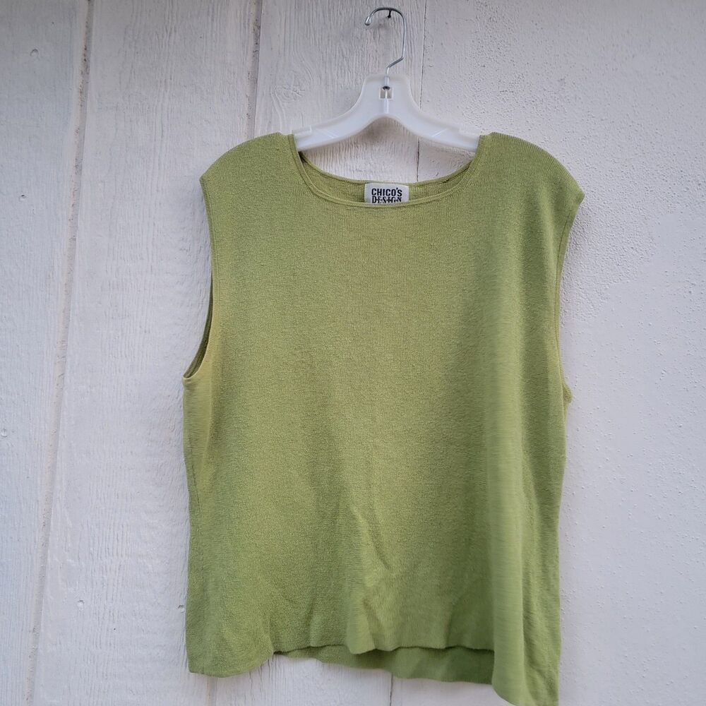 Chicos Design Womens Sleeveless Shell Size 3 US XL Green Linen Blend Knit - Picture 1 of 3